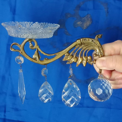 Antique Set of 80 Crystal and Bronze Chandelier Parts Used