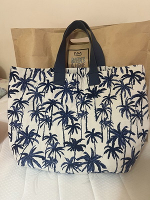 Bleecker & Love shoulder bag blue with palm trees, waterproof inside, new