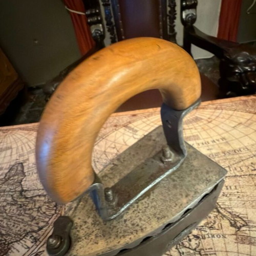 Charcoal Iron Used With Wooden Handle Vintage Decorative