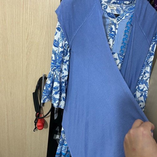 ZARA women's cardigan used, blue, short sleeve asymmetric