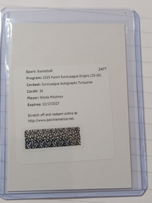 Nikola Milutinov Panini EuroLeague Origins 25-26 Autograph Turquoise Redemption