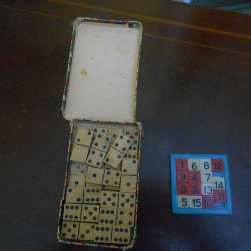 2 pocket games puzzle and dice used, size 13x8 and 6.50x6.50cm