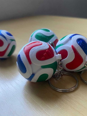 3D Printed Football Keychain World Cup Ball New, White Blue