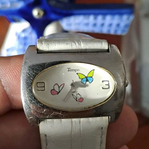 Tempo wristwatch women's used, white and silver