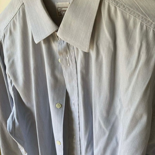 James Dilllon men's shirt striped gray white like new, sizes M L