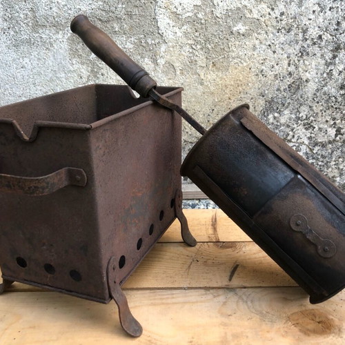 Metal manual coffee roaster used, functional