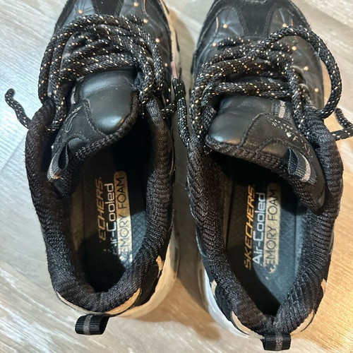 Skechers athletic shoes used, black with pink gold details, size 37