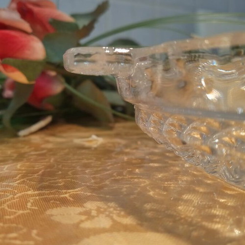Oval crystal dish with compartments and lid for nuts and chocolates, new
