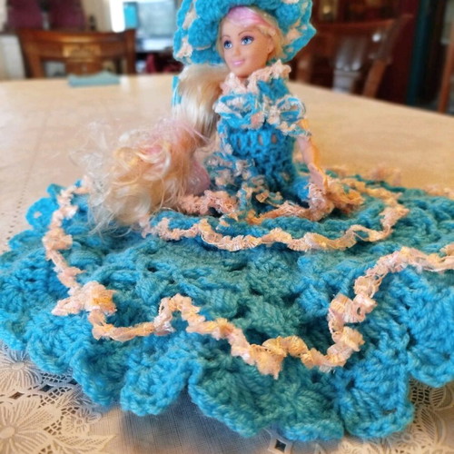 Doll with handmade dress and hat new