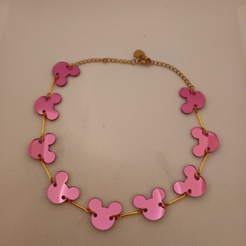 Choker with pink plexiglass Mickey new, gold details