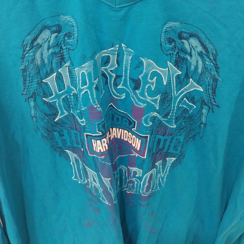 Harley Davidson long sleeve top criss cross v-neck size 1X blue like new