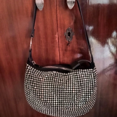Zara black shoulder bag with studs and strass like new