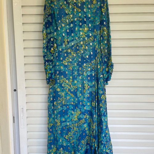 Vintage dress used, chiffon with belt, 1970s