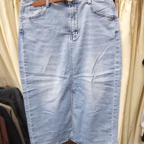 Miss Good MG6639 women's skirt new, blue, elastic denim with belt