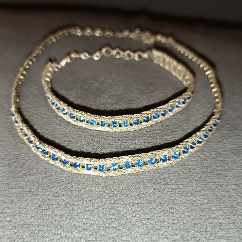Jewelry set bracelet and necklace white silver with sapphire stones used