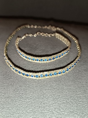 Jewelry set bracelet and necklace white silver with sapphire stones used