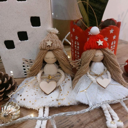Set of two handmade macrame angels new