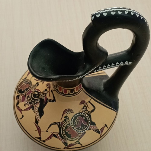Ceramic wine jug like new with ancient Greek decoration