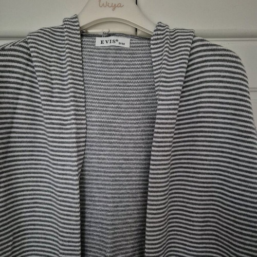 Long gray and white striped cardigan like new with hood