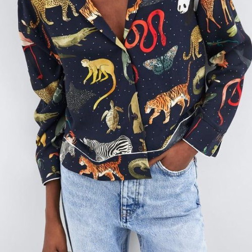 Zara Zoo Collection shirt with animals XS used, blue multicolor