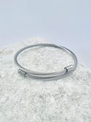 Steel bracelet new, silver with removable beads