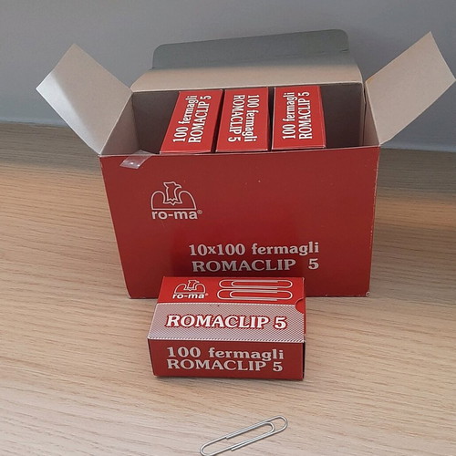 Paperclips new, pack of 9 boxes 50mm and 7 boxes 77mm