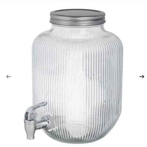 Glass jar with tap 4L, transparent with ribbed design