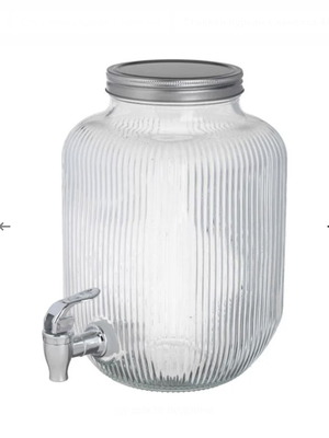 Glass jar with tap 4L, transparent with ribbed design