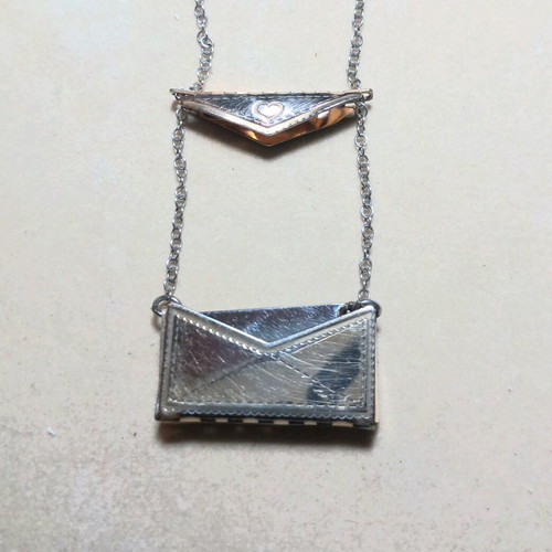 Silver Rose Gold Italian Necklace Two-Tone with Envelope Pendant