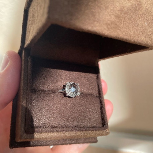 White Gold Solitaire Ring with Green Amethyst and Diamonds, New