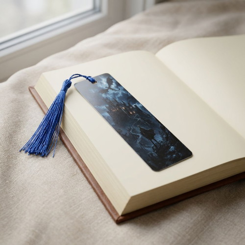 Aluminum fantasy bookmark with dragon and blue tassel new