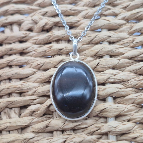 Smoked Quartz Silver 925 Teardrop Pendant Oval Cabochon Crystal