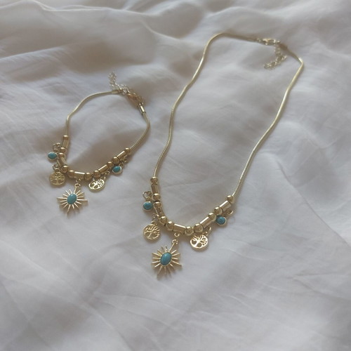 Boho necklace and bracelet set with turquoise elements like new
