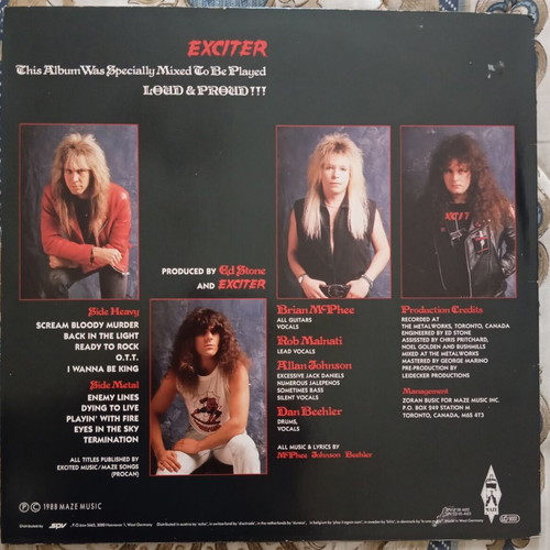 Exciter Exciter 1988 vinyl record like new, metal, Germany Maze Music