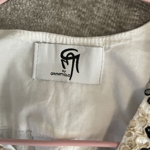 Gai Mattiolo summer blouse, cotton, white and gold
