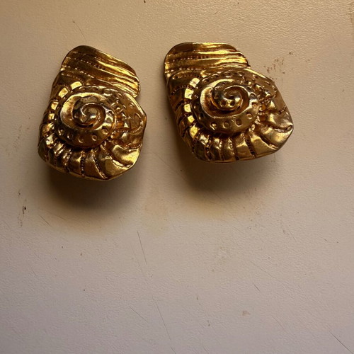 Handmade earrings and brooch set, clip-on earrings, gold tone