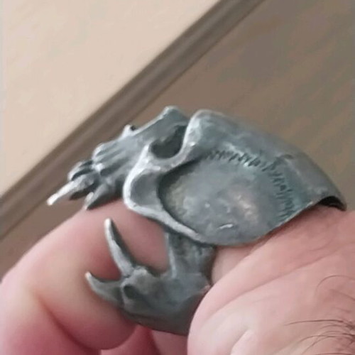 England Alchemy ring used, carved gray silver color