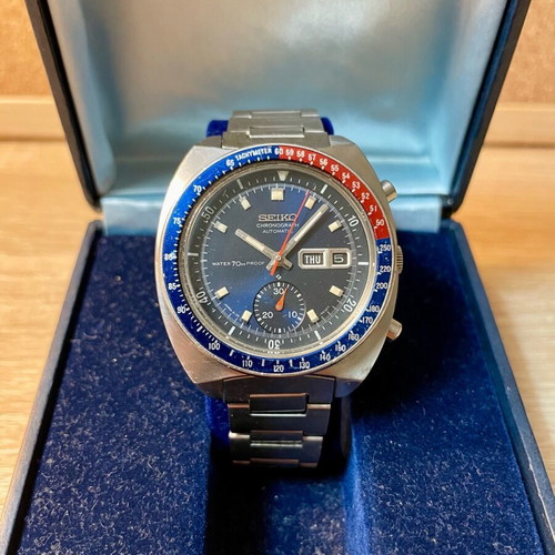Seiko Cevert Vintage Chronograph 6139-6000 like new, blue dial