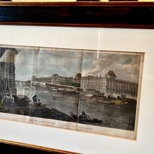 18th Century Colored Engraving like new Depicting the Louvre