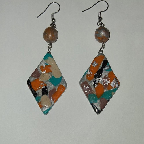 Earrings multicolor handmade, new, clay and silver leaf