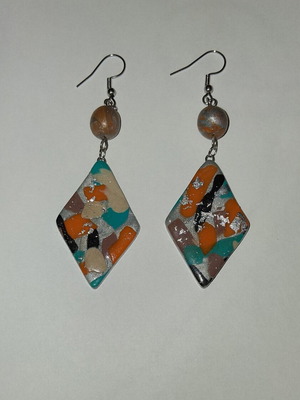 Earrings multicolor handmade, new, clay and silver leaf
