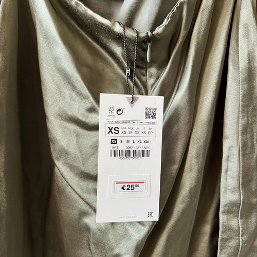Zara khaki dress with open back, satin texture, XS