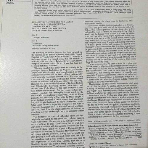 Tchaikovsky Violin Concerto vinyl like new, classical genre
