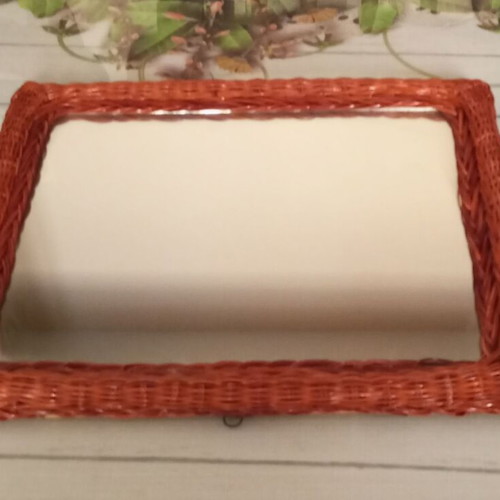 Vintage wooden woven rectangular mirror new