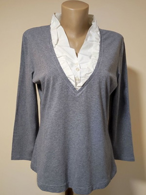 Gerry Weber 2-in-1 mock shirt jumper with ruffle collar, grey, size UK 14 EU 40