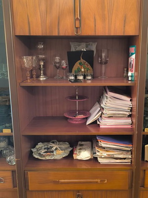 Furniture unit used with cabinet, drawer and 3 shelves