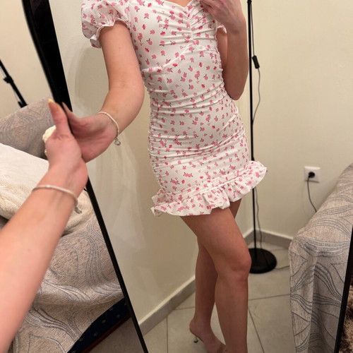 Mini floral dress new, size S, white and pink
