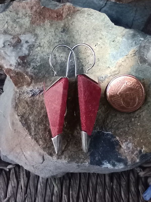 Silver earrings with red coral root like new, 925