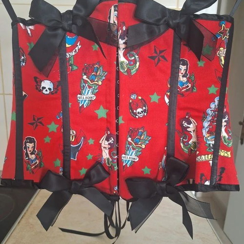 Hell Bunny Tattoo-Print Corset size M like new, red and black