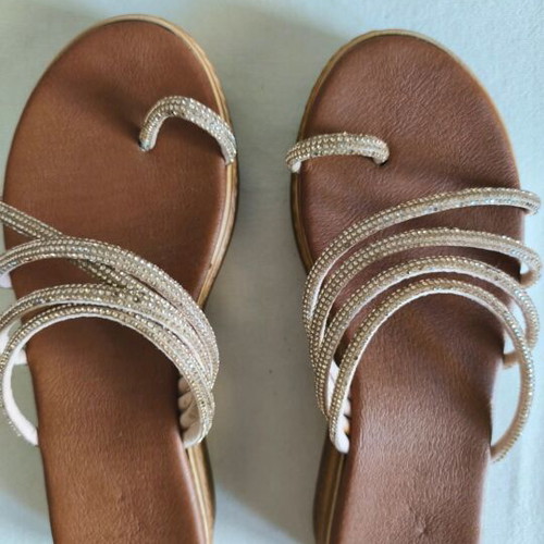 Women's platform sandals 5 cm with rhinestones like new, brown, size 37